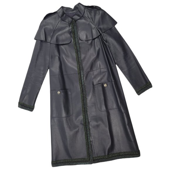 Chanel Navy Lambskin Leather Long Jacket - Picture 8 of 9